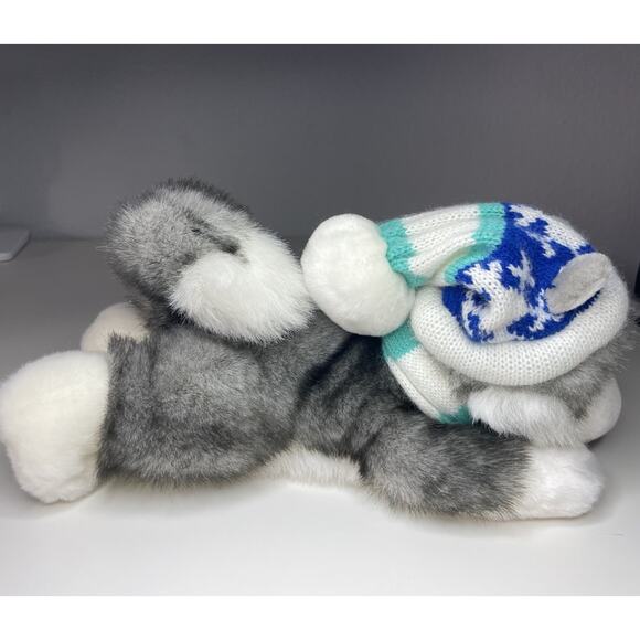 Aurora Flopsie Husky Wolf Plush 12” Blue Winter Hat Scarf Snowflake Vintage - Picture 3 of 14
